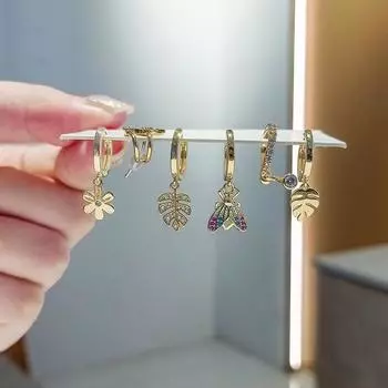 925 Sterling Silver Color Zircon Insect Butterfly Flowers Leaves 6-piece Earring Sets For Women Luxury Hoops Jewelry