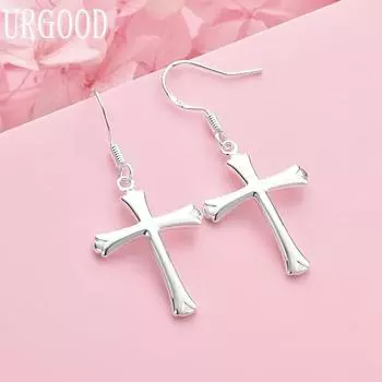 925 Sterling Silver Cross Earrings Wedding Jewelry 4.20*1.80cm
