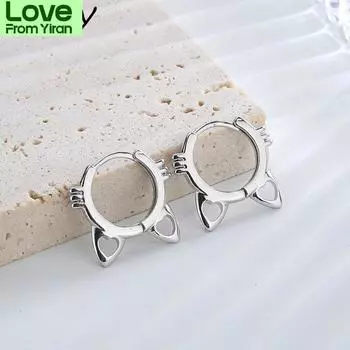 Милые серьги в виде кошки из стерлингового серебра 925 пробы для женщин и девушек, индивидуальная серьга с полой пряжкой для уха, летние ювелирные изделия