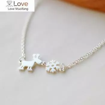 925 Sterling Silver Deer Snow Necklaces & Pendants for Women Fashion Lady Festival Gift Sterling-silver-jewelry
