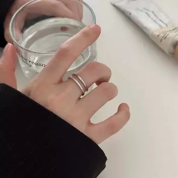 925 sterling silver double-layer ring, women s light luxury fashion cold wind zircon index finger ring, personalized niche design ring Opening adjustable