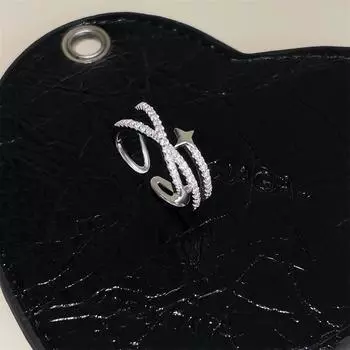 925 sterling silver double-layer star stacking ring women s light luxury high-end zircon ring niche versatile finger ring opening adjustable