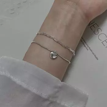 925 Sterling Silver Double Layer Tassel Heart Charm Bracelet &Bangle for Women Girls Party Wedding Trendy Accessories Sl178