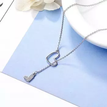 925 Sterling Silver Double Love Heart Adjustable Pendant Necklace Cubic Zircon Link Chain Necklace For Women Jewelry S-N323