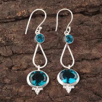 925 Sterling Silver Earrings 2.50 Apatite Natural Gemstone Handcrafted Jewelry EE-132-13