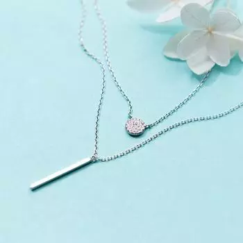 Элегантное двухслойное ожерелье с геометрическим узором из стерлингового серебра 925 пробы с подвеской в виде палочки, ювелирные украшения для женщин, свадебная вечеринка DA1266