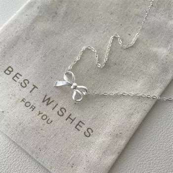 925 sterling silver exquisite bow pendant necklace female niche sweet versatile high-end clavicle chain autumn and winter neck chain 925 silver