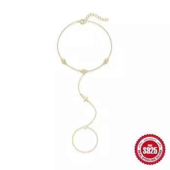 925 Sterling Silver Fashion Cross Pendant Bracelet Women S Universal Finger Ring Original Design Chain Jewelry Finger Chain 925 silver золотой