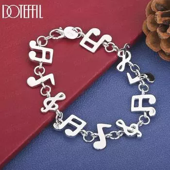 925 Sterling Silver Fashion Musical Symbol Bracelet Wedding Jewelry 20cm