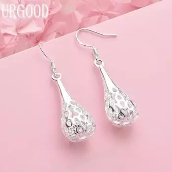 925 Sterling Silver Fashion Water Drop Earrings Wedding Jewelry 2.90*1.30cm