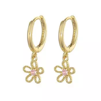 925 Sterling Silver Flower Hoop Earrings Female Girl Simple Sweet Daily Jewelry золотой