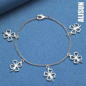925 стерлингового серебра Четыре листа три листа кулон цепочка браслет модные свадебные украшения 20CM