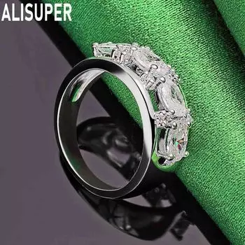 Кольцо-шарм из стерлингового серебра 925 пробы с четырьмя круглыми цирконами AAA, свадебное украшение 7#