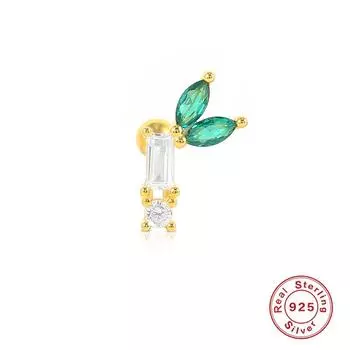 925 Sterling Silver Geometric Dripping Oil Panda Bamboo Shoots Carrot Rabbit Spiral Small Gold Ball Perforated Cartilage Puncture Stud Earrings