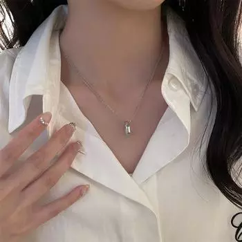 925 sterling silver geometric hexagonal necklace exquisite niche double-layer side chain simple and fashionable zircon collarbone chain 925 silver