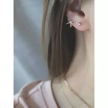 925 Sterling Silver Gold-plated Bowknot Ear Buckle Ear Ring Female Simple Ins Cold Wind Ear Bone Earrings Temperament All-match Female 1 pair золотой