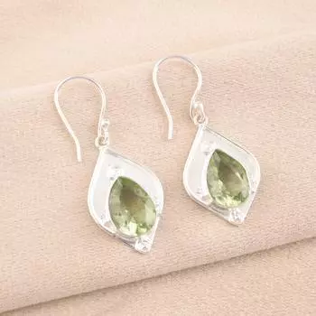 925 Sterling Silver Green Amethyst Gemstone Jewelry Handcrafted Earrings 1.90 EE-35-37