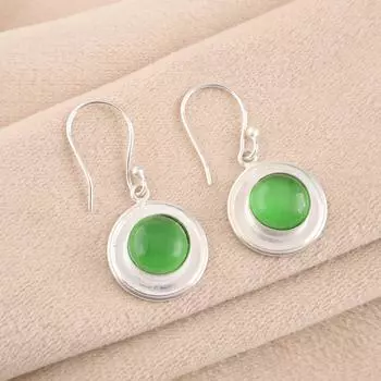 925 Sterling Silver Green Cat s Eye Gemstone Jewelry Handcrafted Earrings 1.40 EE-4-46