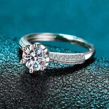 925 Sterling Silver Half Of The Country Ring Women S 18K Gold Six-Claw Crown Diamond Ring Personalized Open Ring opening adjustable