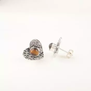 925 Sterling Silver Handmade Yellow Tiger Eye Gemstone Jewelry Studs Earring0.6 EE-143-24