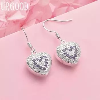 925 Sterling Silver Heart AAA Zircon Earrings Wedding Jewelry 3.20*1.30cm