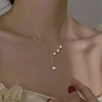 925 стерлингового серебра сердечко подвеска круглый жемчуг ожерелье для женщин свадебные украшения аксессуары колье цепочка