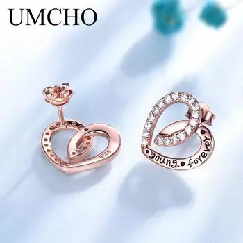 Маленькие серьги-гвоздики из стерлингового серебра 925 пробы в форме сердца из розового золота с полым уникальным цирконием. Женские серьги-сердечки из серебра 925 пробы розового золота