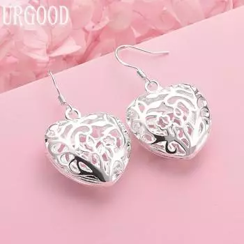 925 Sterling Silver Heart Shaped Earrings Wedding Jewelry 4.00*2.30cm