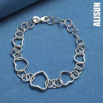 Браслет-цепочка в форме сердца из стерлингового серебра 925 пробы, модные свадебные украшения 20CM