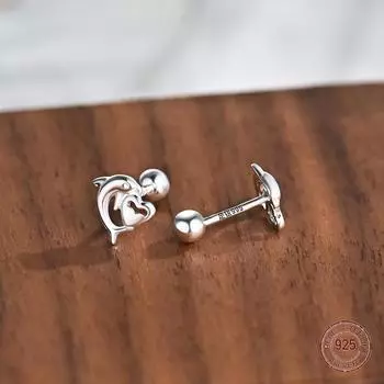 Серьги-пирсинги в форме сердца кита из стерлингового серебра 925 пробы, подарок для девочки-подростка на день рождения, корейская модная бижутерия