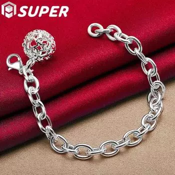 Браслет с подвеской из полого серебра 925 пробы, свадебные украшения с подвесками 20cm