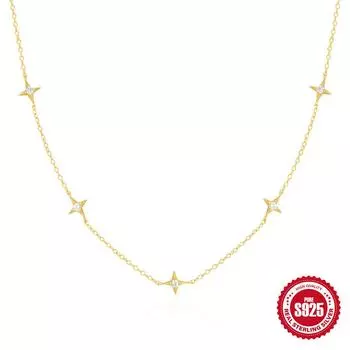 925 Sterling Silver Hot-Selling Tetragonal Star Stacked Plain Chain Simple And Compact Collarbone Chain Versatile Light Luxury Necklace Neck Chain 925 silver золотой