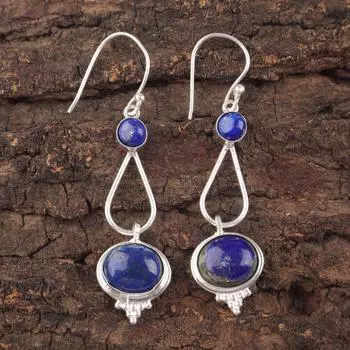 925 Sterling Silver Lapis Lazuli Gemstone Handmade Jewelry Earrings2.50 For Her EE-132-21