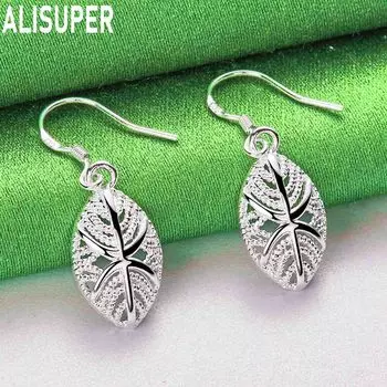 Серьги-пусеты из стерлингового серебра 925 пробы с подвеской в виде листа, модный шарм, свадебные украшения 3.40*1.10cm