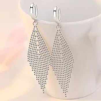 Длинные серьги из стерлингового серебра 925 пробы с бусинами-кисточками, длинные серьги для женщин, свадебные модные ювелирные изделия, подарки