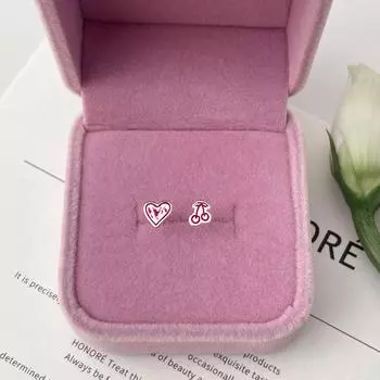 925 sterling silver love stud earrings female Mori sweet strawberry cherry earrings niche high-end asymmetrical earrings new 925 silver
