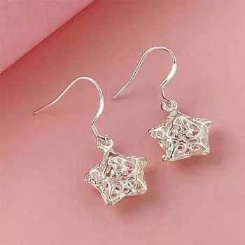 925 Sterling Silver Mesh Star Drop Earrings for Women Engagement Party Jewelry Gifts