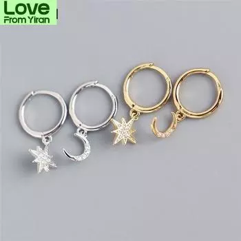 Серьги-кольца со звездами и луной из стерлингового серебра 925 пробы для женщин и мужчин, украшения для ушей, подарки на вечеринку оптом