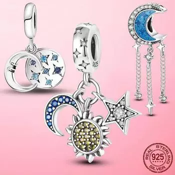 925 пробы стерлингового серебра Луна Солнце Звезда Галактика подвеска бусины подходят для женщин оригинальный модный браслет DIY ювелирные изделия