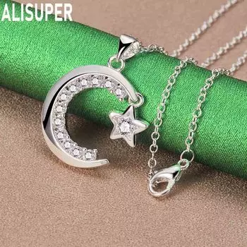 Ожерелье с подвеской из стерлингового серебра 925 пробы с лунным цирконием, модные свадебные украшения O-40CM