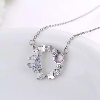 Ожерелье с подвеской в виде венка из лунного камня и бабочки из стерлингового серебра 925 пробы для женщин, свадебные модные ювелирные изделия, аксессуары dz360