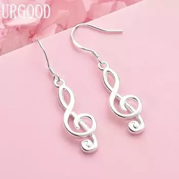 925 Sterling Silver Musical Note Pendant Earrings Wedding Jewelry 3.80*0.80cm