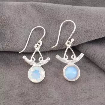 925 Sterling Silver Natural Milky Opal Gemstone Earrings 1.63 Handmade Jewelry EE-152-18