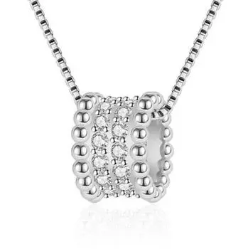 925 Sterling Silver New Woman Fine Jewelry High Quality Crystal Zircon Round Rose Gold Pendant Necklace Length 45CM ярко-розовый