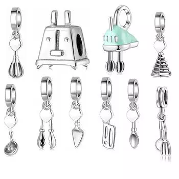 925 Sterling Silver Pancake Turner Whisk Spatula Pendants Charms Fit Original Designer Charm Bracelet Jewelry Making