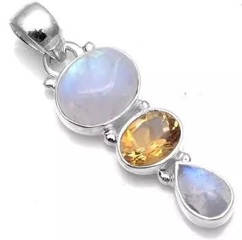 925 Sterling Silver Pendant, Citrine Moonstone Pendant, Gift For Her, Designer Pendant, Handmade Jewelry, Birthstone Gift, Women Jewelry