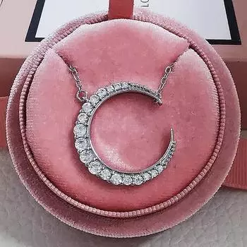 925 Sterling Silver Pendant Fashion Creative Collarbone Chain Micro-set Zircon Meniscus Pendant Necklace Women белый