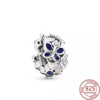 925 Sterling Silver Pendant Love Charm Pink Blue Butterfly Dancing Charm Fit Brand Bracelet Ladies Jewelry Gift