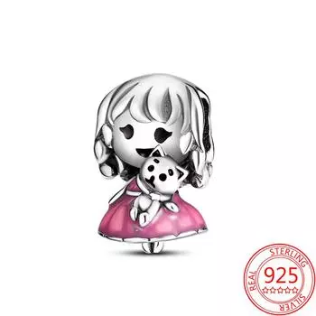 925 Sterling Silver Pink Dress Little Girl Charm Fit Fashion Charm Bracelet 925 Silver Original Bead Girl Jewelry