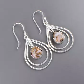 925 Sterling Silver Pink Opal Copper Gemstone Designer Jewelry Earrings 2.00 EE-34-34